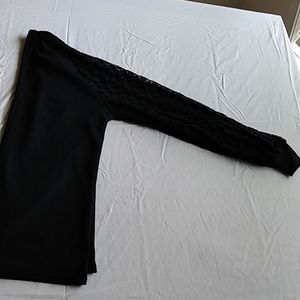 Women Miholl Ribbed high neck lace sleeves top size small  ,black